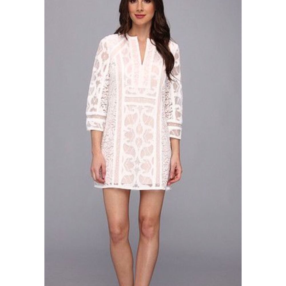 BCBGMAXAZRIA Lace Shift Mini Dress White‎ X-Small